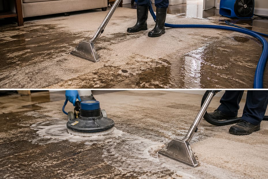 Clean flood-damaged carpets