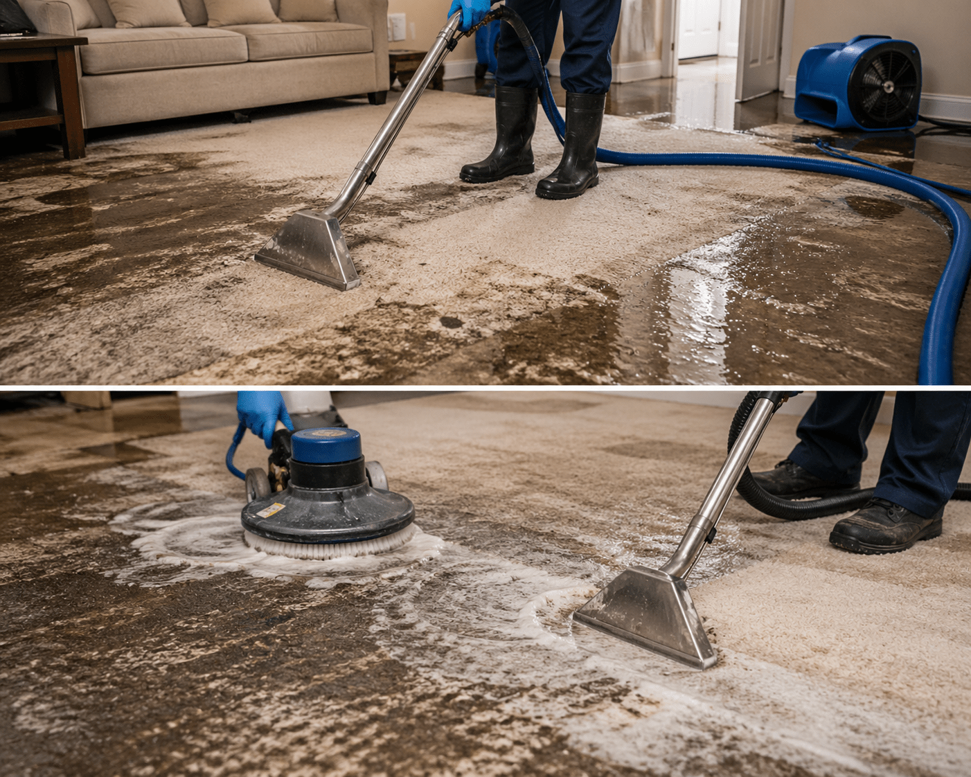 Flood damaged carpet cleaning