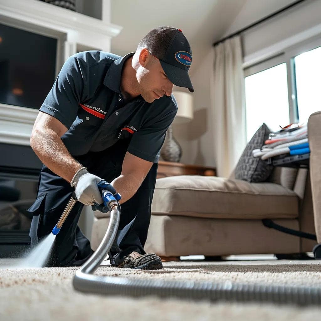 Mobile carpet cleaning Caroline Springs , Professional carpet cleaning technician using steam cleaning equipment in a home